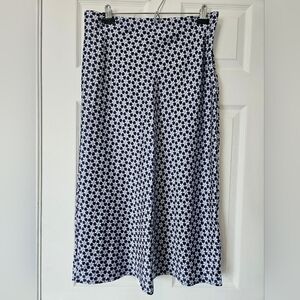 Navy Floral Print Satin Bias-cut Skirt Below The Knee Hollister Med-Large